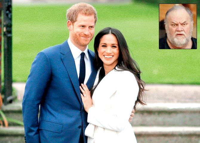 Prince Harry and Meghan Markle and (inset) Thomas Markle