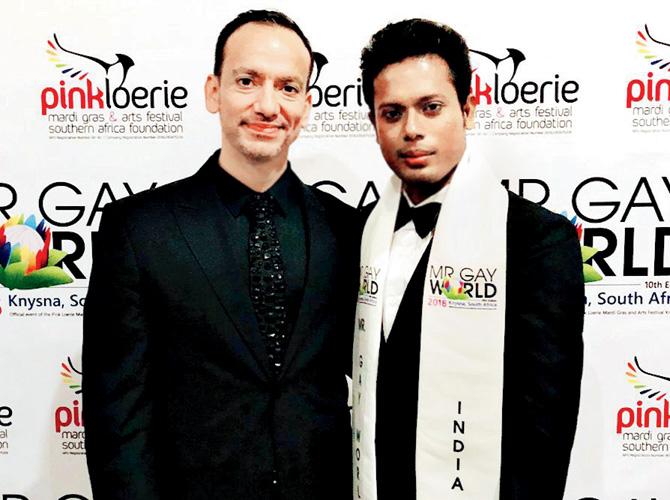 Samarpan Maiti (right) at Mr Gay World pageant with Eric Butter, president Mr.Gay World Organisation