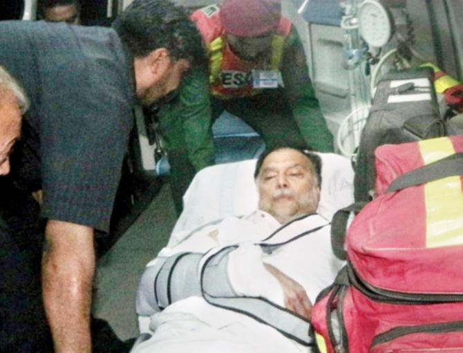 Ahsan Iqbal was shot in the arm on Sunday. Pic/AFP