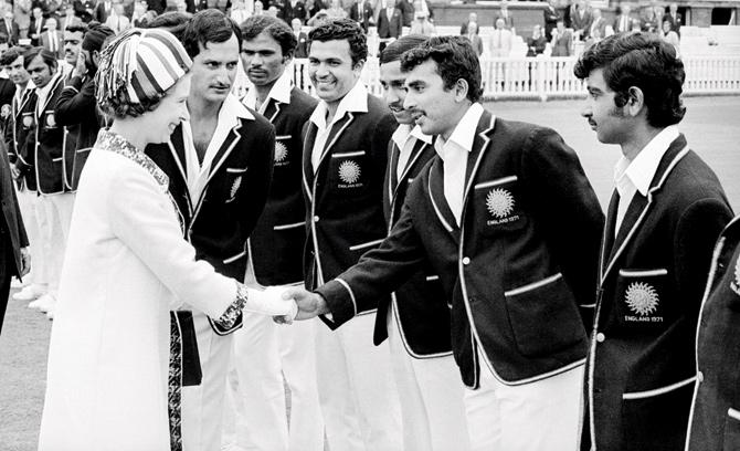 Queen Elizabeth greets Indian cricketers in 1971. Pic/Getty Images 