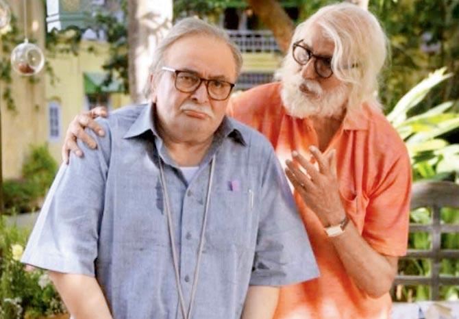 Rishi Kapoor and Amitabh Bachchan in a still from 102 Not Out