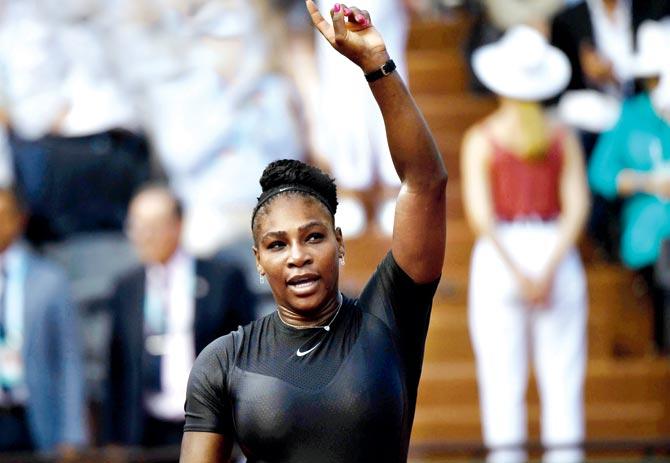 Serena Williams celebrates her Round One win over Czech Republic