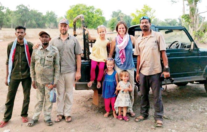 (From right) Naturalist Swarna Chakrabarty accompanied Juliet Decaestecker and her family, along with the safari driver and guide