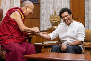 Hand of God? Sachin Tendulkar and the Dalai Lama are all smiles