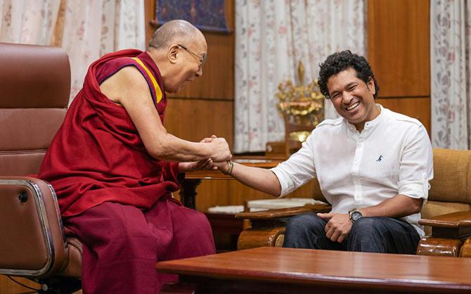 Sachin Tendulkar with his Holiness the Dalai Lama