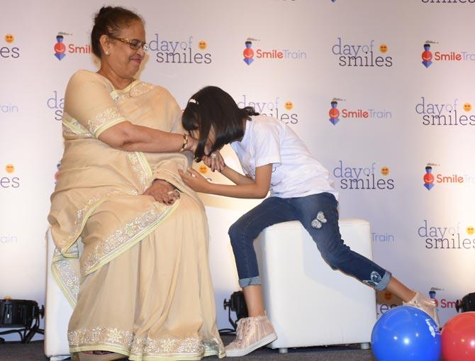 Aaradhya Bachchan with grand mom Brindya Rai at the event