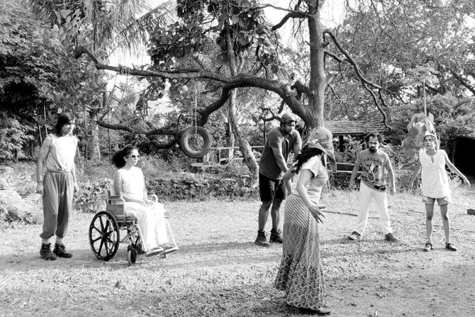 Rehearsal for her play in progress