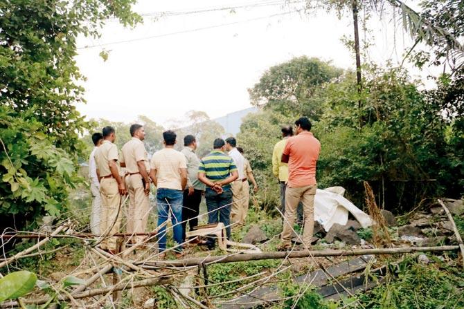 Forest department officials scout the area where the animal was spotted
