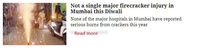 Not a single major firecracker injury in Mumbai this Diwali