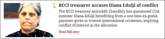 BCCI Treasurer Accuses Diana Edulji Of Conflict