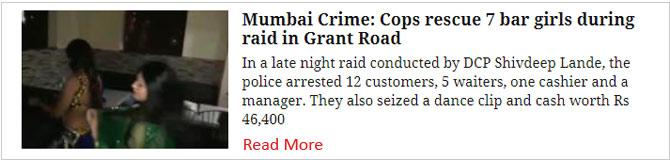 Mumbai Crime: Cops rescue 7 bar girls during raid in Grant Road