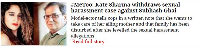 #MeToo: Kate Sharma Withdraws Sexual Harassment Case Against Subhash Ghai