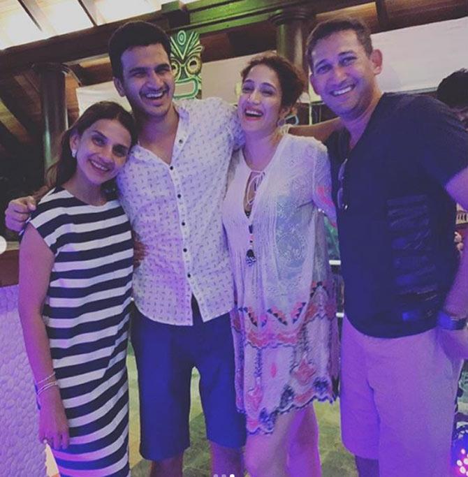 In pic: Sagarika Ghatge Ajit Agarkar and the rest are in splits while posing for this picture