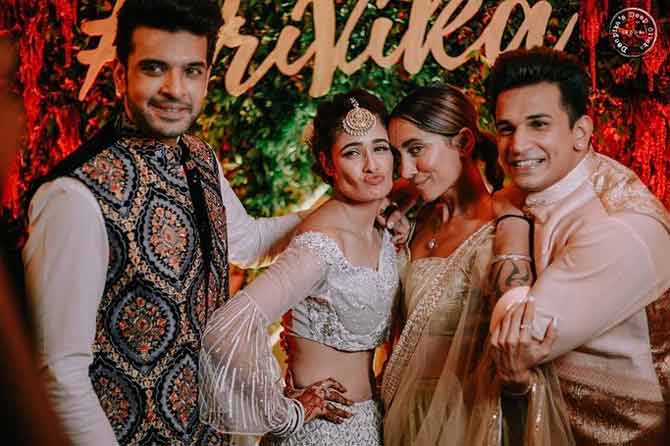 Ex-couple from the telly world that was really close to Prince Narula and Yuvika Chaudhary were Karan Kundra and Anusha Dandekar. Karan Kundra and Anusha Dandekar showed up in elegant Indian attires at the sangeet ceremony of Prince Narula and Yuvika Chaudhary held in Mumbai. Anushka opted for a pretty pastel dress, paired with a mesh dupatta and golden blouse. Karan showed off his uber-cool side in an embroidered Nehru jacket, paired with a white shirt and black trousers.