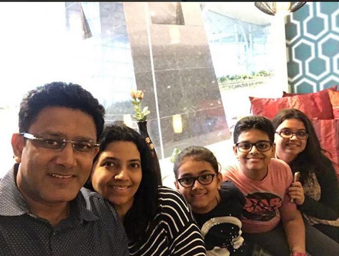 Anil Kumble was inducted into the ICC Cricket Hall of Fame in 2015. In picture: Anil Kumble with his wife Chethana, his two daughters and son at an event