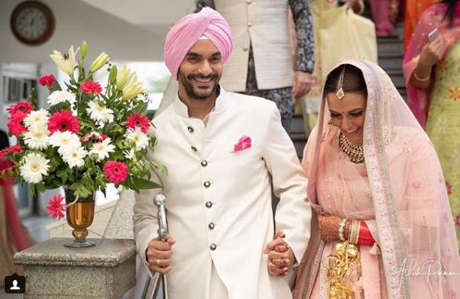 Neha Dhupia surprised the world when she married actor Angad Bedi in a hush-hush ceremony at a Gurudwara in New Delhi on May 10, 2018. They got married in an Anand Karaj ceremony attended by only close family and friends.