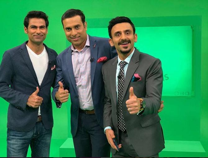 VVS Laxman loves to have a good time with his fellow commentators during matches. In this picture, VVS Laxman is seen with Mohammad Kaif and Jatin Sapru during the IPL 2018