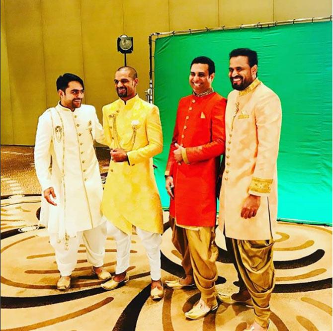 In picture: VVS Laxman seen having a good time with Shikhar Dhawan, Yusuf Pathan and Rashid Khan during a shoot.
