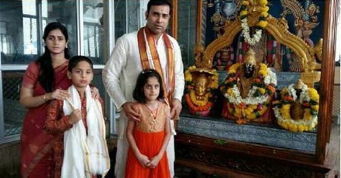 VVS Laxman and his wife Shailaja has two kids - a son, Sarvajit and a daughter, Achinthya. In picture: VVS Laxman posted this picture with his wife, son and daughter during a visit to a temple.