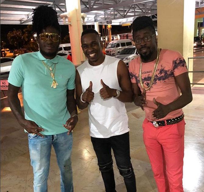 Dwayne Bravo shared this picture with a couple of friends. He wrote, 'Two of dancehall greats @kingbeenieman @aidonia4thgenna #Champion'
