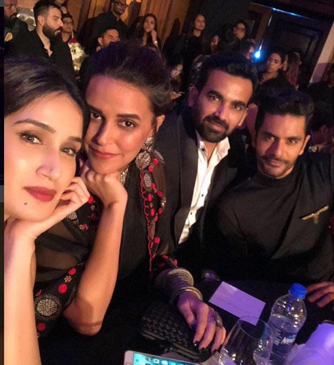 In picture: Zaheer Khan with wife Sagarika Ghatge, Neha Dhupia and Angad Bedi at an awards ceremony.