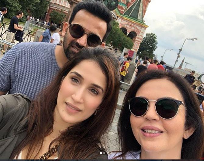 Zaheer Khan posted this picture with Sagarika Ghatge and Nita Ambani, during the FIFA World Cup in Russia. He wrote, 'Day well spent !! Stunning #redsquare #moscow'