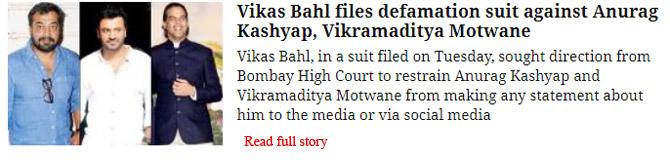 Vikas Bahl files defamation suit against Anurag Kashyap, Vikramaditya Motwane