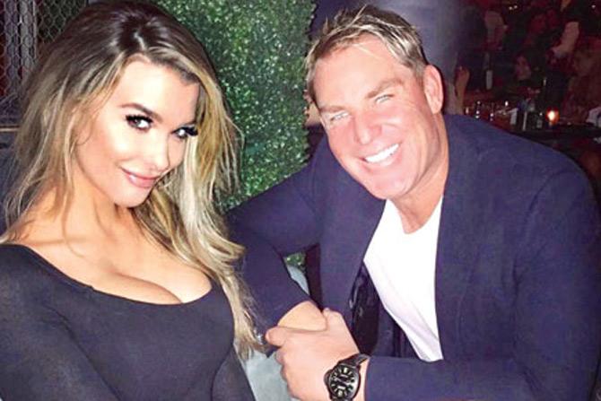 This picture of Shane Warne with Emily Sears is from a restaurant in Los Angeles, California. The duo was seen having dinner at the West Hollywood restaurant, Catch. The Australian model, who has previously been a Maxim cover girl, has also done modelling for reality TV star Khloe Kardashians Good American denim line. In pic: Emily Sears with Warne