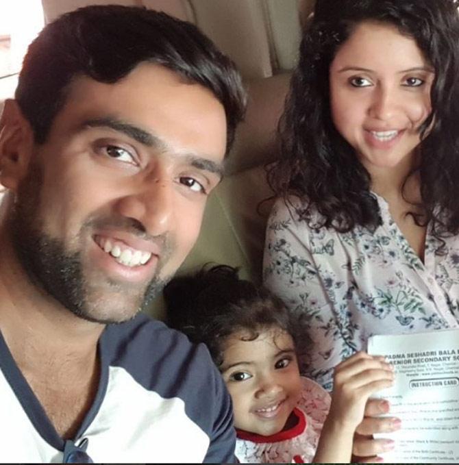 Ravichandran Ashwin is an Indian cricketer who bowls off-spin. He is also a lower-order batsman who has played crucial knocks for the Indian team in Tests and ODIs. In pic: R Ashwin posted this cute picture of the joy he and his wife shared on his daughter's admission to school, he expressed, 'Aaannddd we got our school admission, we all will be Aluminis of the same school now. Hopefully will also join the club. @prithinarayanan'