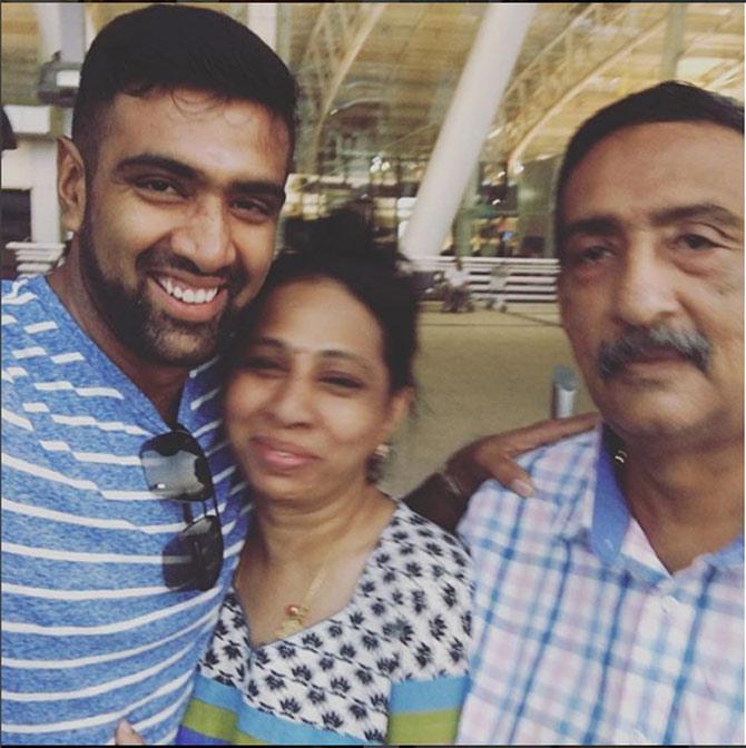 R Ashwin shared this picture, while bidding goodbye to his mother and father ahead of a long overseas tour. He wrote, 'Leaving home is hard every single time!!'