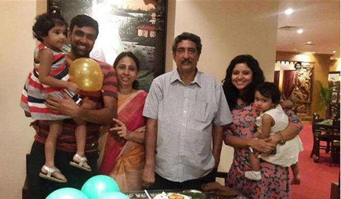 R Ashwin loves the joint family life, here he is pictured with his parents, wife and kids. He wrote, 'One that lives with his whole family is always the richest in the world. Happy wedding day Appa and Amma. Thank you @prithinarayanan for arranging the dinner last evening. #happiness #myworld'