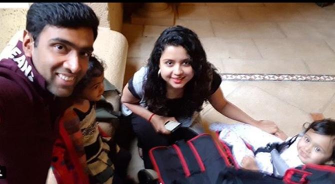 Ashwin became the first cricketer to score a century and take five wickets in the same Test on two separate occasions. He achieved the feat with both matches being played against West Indies. In pic: R Ashwin shared this picture with his family on a trip to South Africa