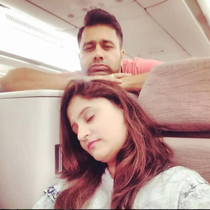 In 2009, Aakash Chopra released Beyond the Blues: A First-Class Season Like No Other, a diary of Chopra's 2007 ,08 domestic season. It was published by Harper Collins.  In picture: Aakash Chopra with wife Aakshi Chopra on a flight to Hong Kong