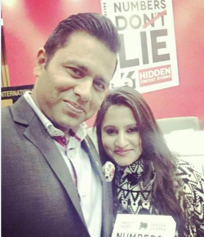 Aakash Chopra posted this picture with his pretty wife Aakshi, from the launch event of his book Numbers Do Lie. He wrote, 'And it's OUT #NumbersDoLie'