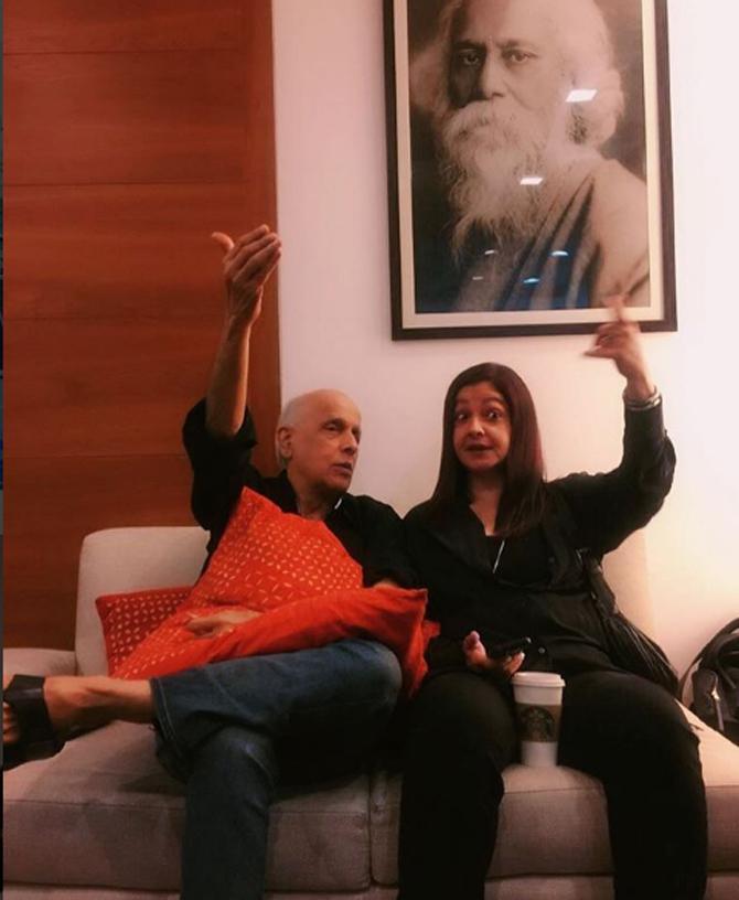 Mahesh Bhatt had told mid-day, in an old interview, saying, 'All three of them make me very proud. I have no problem in telling them that they are far more intelligent than I am and I also take instructions from them.' In picture: Candid moment! Mahesh Bhatt having a conversation with his daughter Pooja Bhatt.