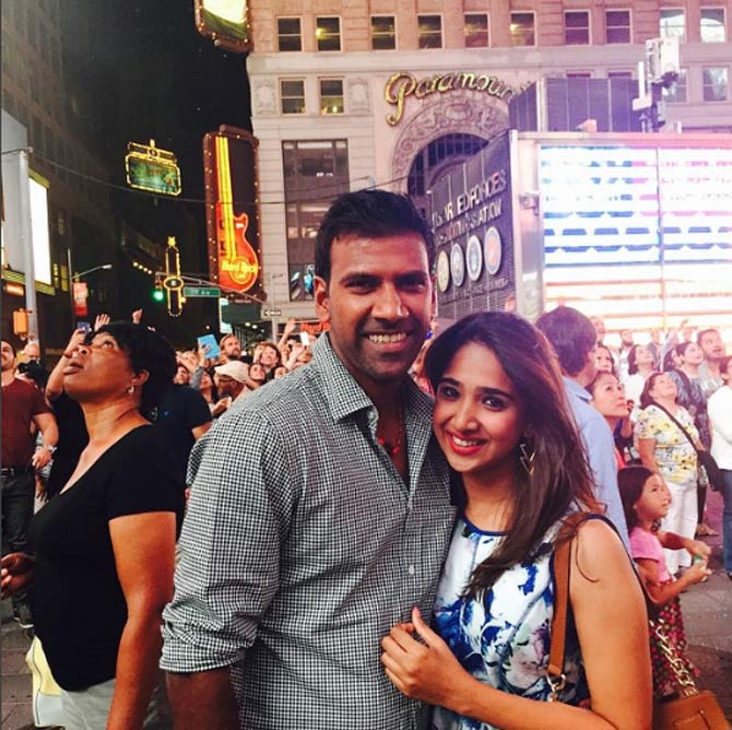 Lakshmipathy Balaji who represented Tamil Nadu in the Ranji Trophy was included in the Indian cricket team as a fast-medium bowler in 2003. In pic: Lakshmipathy Balaji and wife Priya Thalur on vacation in the USA