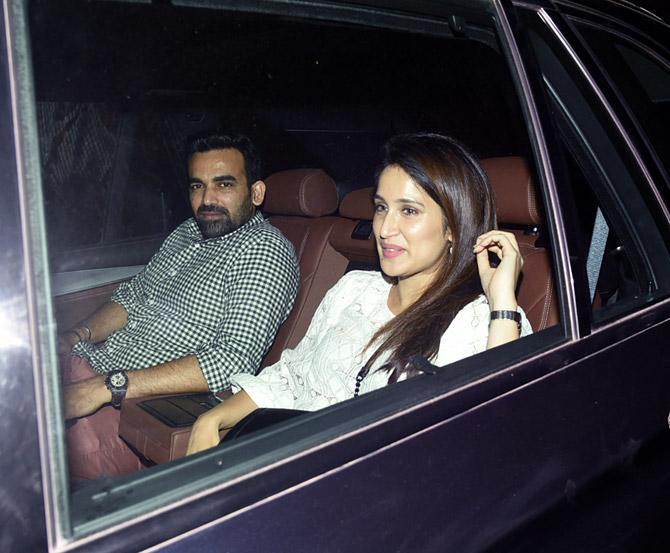 Former cricketer Zaheer Khan and wife Sagarika Ghatge also attended the special screening of Sui Dhaaga at YRF Studios in Andheri