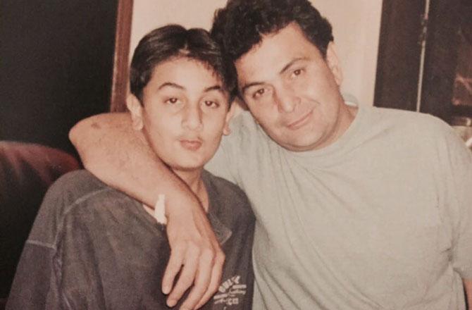 Rishi Kapoor said his son Ranbir Kapoor always wanted to be an actor but the latter had told his mother that he wouldn't wear a twisted cap on his head and have 40 dancers suddenly appear behind him.
In picture: A young Rishi Kapoor with his son Ranbir Kapoor.