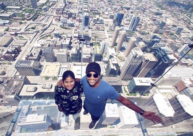 Pragyan Ojha's wife Karabee Baral is the daughter of Kailash Chandra Baral and Chanchala Naik, who are both professors at English and Foreign Languages University. In picture: Pragyan Ojha and Karabi in Chicago