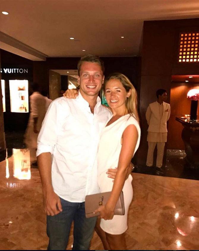 Jos Buttler posted this image with his wife at the famous Taj hotel in Mumbai, India. He wrote, ' Curry Club Critiques @louisekwebber #masalakraft'