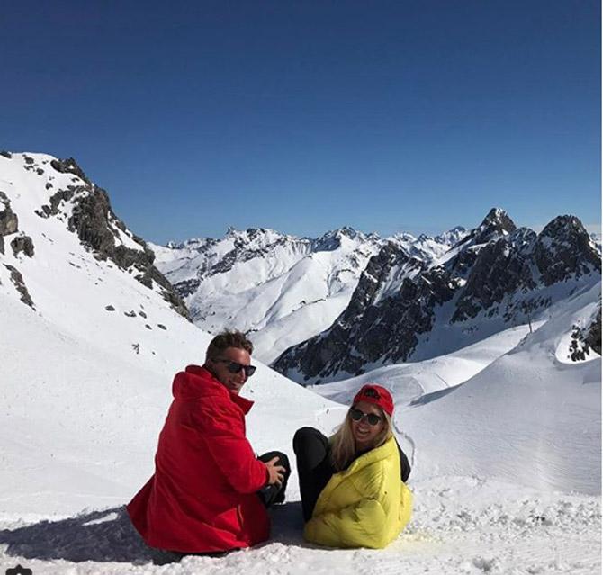 Jos Buttler and Louise Buttler, a couple that loves exploring new places on vacation. He captioned, 'TBT ..... This time last week #stanton #apreslife #14ofthose7ofthese'
