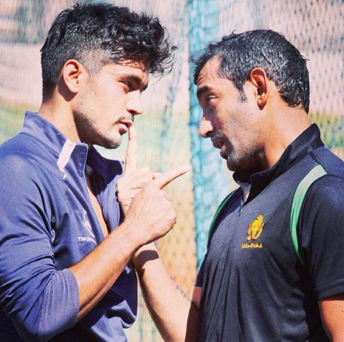 Manish Pandey made his ODI debut for India against Zimbabwe on 14 July, 2015. He had a successful debut notching up a 144-run partnership with middle-order batter Kedar Jadhav. In pic: Manish Pandey having a fun moment with Robin Uthappa