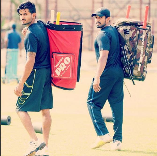 Manish Pandey has played 26 ODIs for Team India, scoring 492 runs at an average of 35.14. Pandey has 1 hundred and two fifties with a top score of an unbeaten 104. In picture: Manish Pandey with teammate Karun Nair, prepping up to represent Karnataka in a Ranji Trophy game
