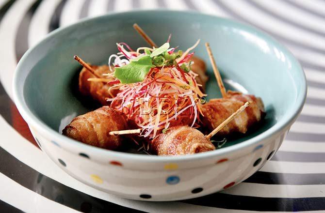 Chicken tsukune with bacon
