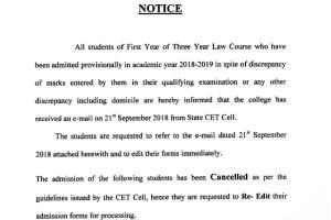Law students' admissions cancelled after year starts