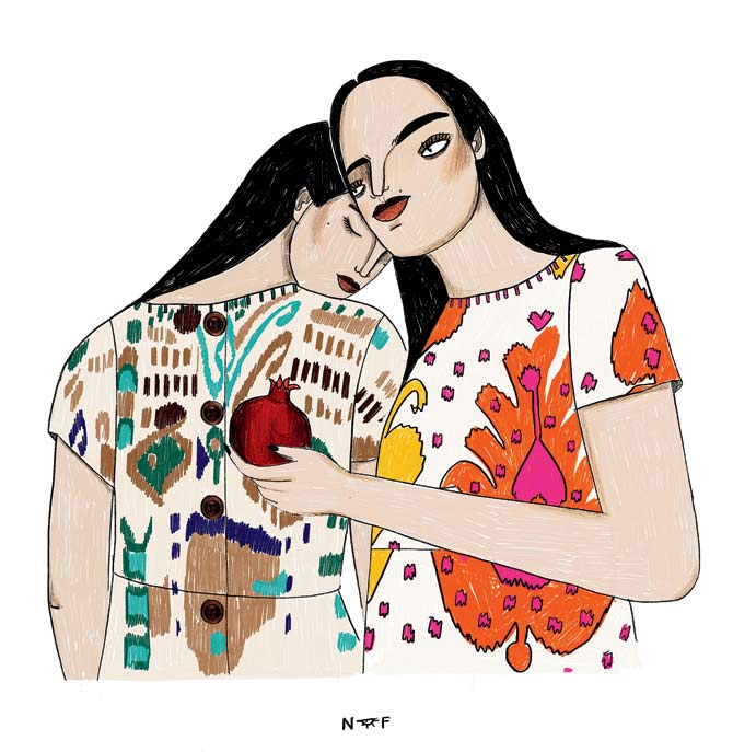 An artwork by Nourie Flayhan. The Lebanese illustrator based in London is known for her female-centric illustrations and collaboration with Gucci