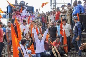 Bharat Bandh: Normal life hit in Madhya Pradesh Swarn Sena activists stop a train during their Bharat bandh, called to press for reservation, in Patna. Pic/PTI
