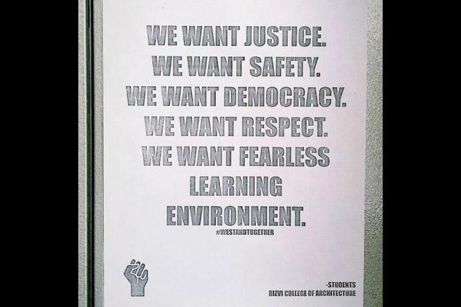 One of the posters that the students have put up at the college