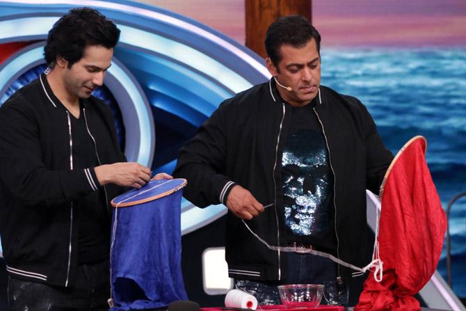 Varun Dhawan and Salman Khan on Big Boss 12 sets