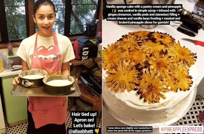 Alia Bhatt baking cake for Ranbir Kapoor. Picture Courtesy: Instagram/chefharsh